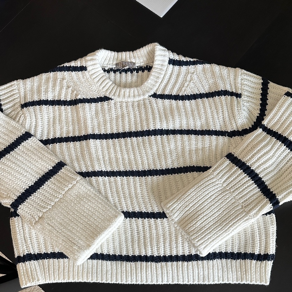 J. Crew white and Navy Striped Sweater